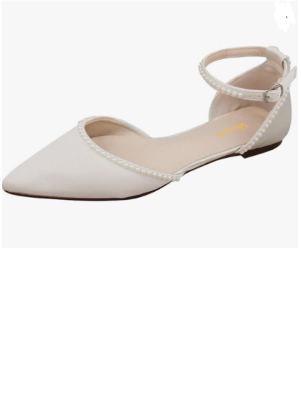 miss left Ivory Lovely Pearls Pointed Toe Flats Ankle Strap Comfortable Sandals